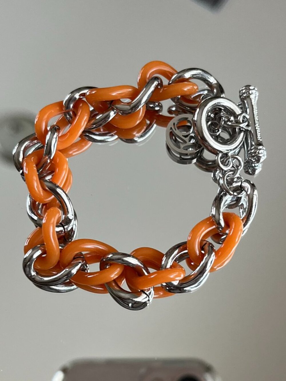 Rustic Cuff Stainless  and Acrylic Chain Link Logo Bracelet